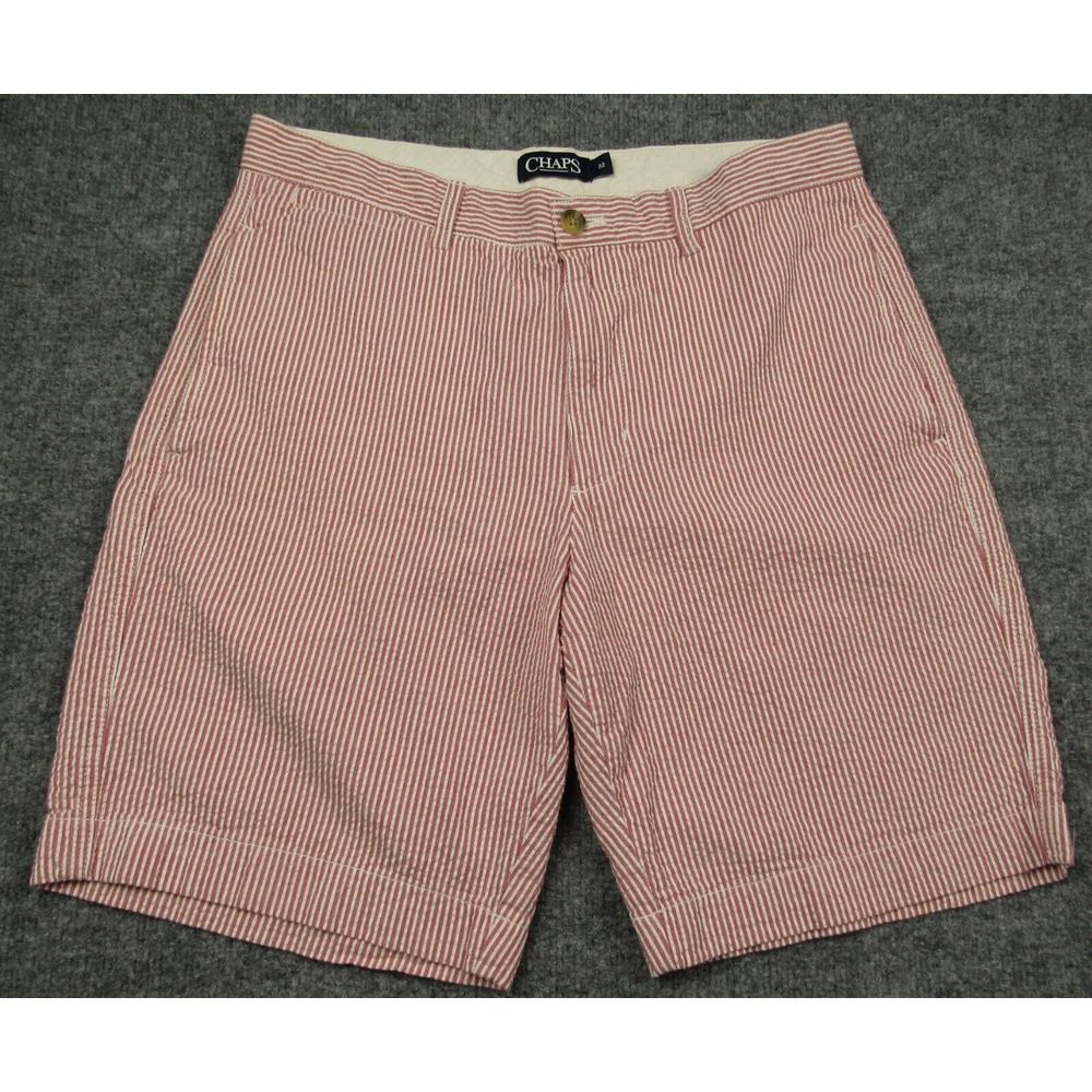 Chaps Shorts‎ Mens 32 10 Red White Striped Seersucker Chino Preppy